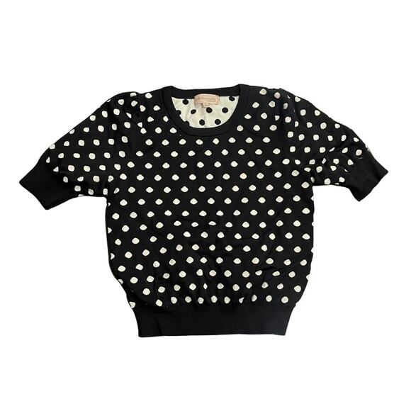 Philosophy Restyle Collection Sweaters - Philosophy Restyle Collection White Black Polka Dot Sweater Puffy Sleeve Top